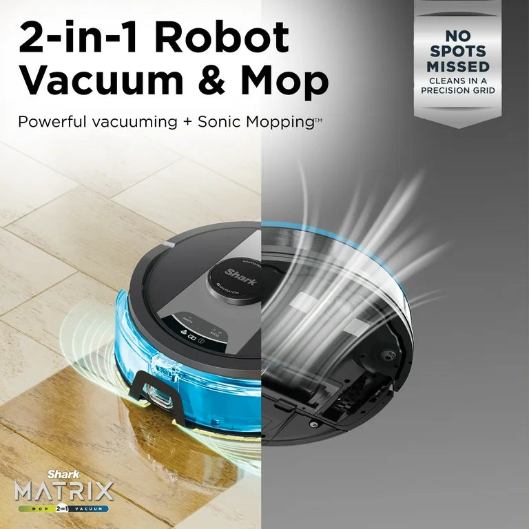 Matrix Shark 2-in-1 Robot Vacuum and Mop with No-Miss Spot Cleaning on Carpets and Hard Floors, Home Mapping, RV2400WD