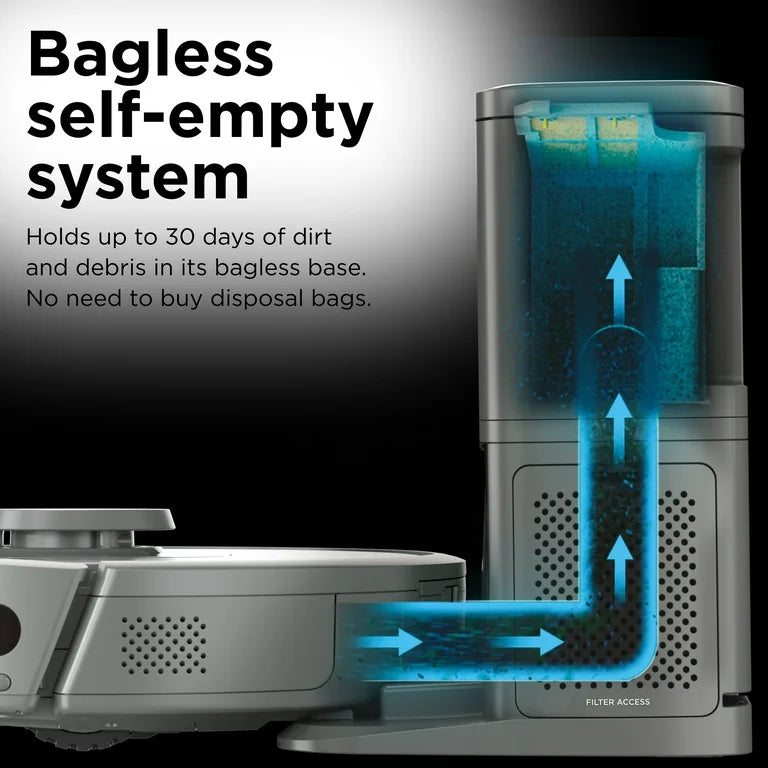 Shark Self-Empty Robot Vacuum with Miss-Free Matrix on Carpets and Hard Floors, 30-Day Bagless Capacity Base, Precision Home Mapping, Wi-Fi, RV2300S