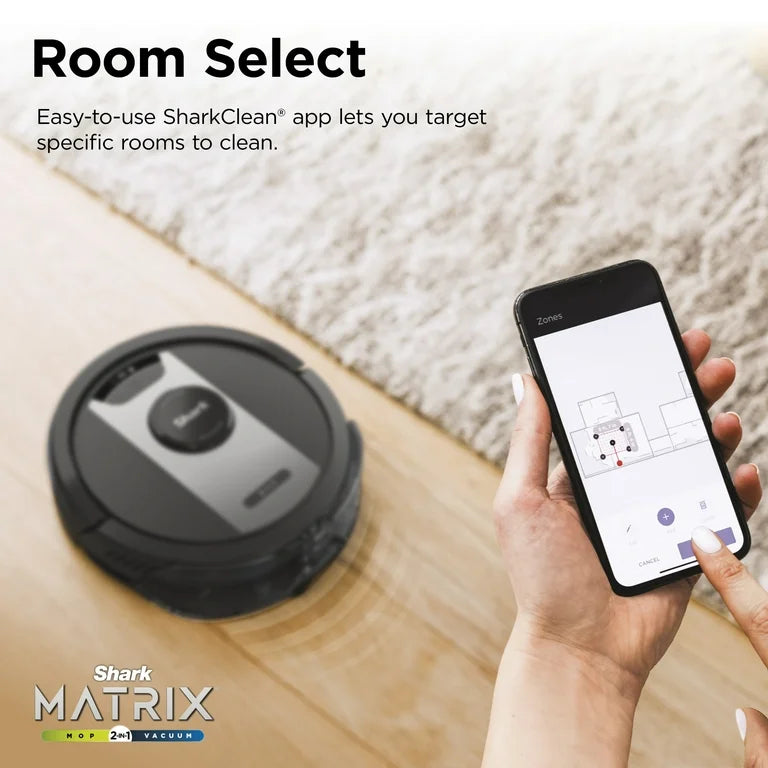 Matrix Shark 2-in-1 Robot Vacuum and Mop with No-Miss Spot Cleaning on Carpets and Hard Floors, Home Mapping, RV2400WD