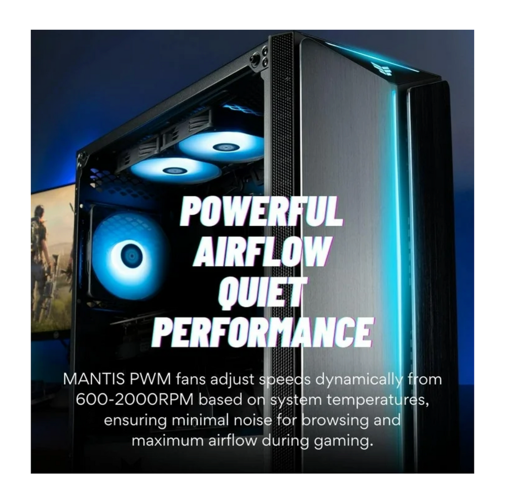 Mantis V2 - RTX 5070, AMD Ryzen 7 9800X3D Processor, 32GB DDR5 RAM, 1TB NVMe Gen4 SSD, Desktop PC for Gamer, WiFi 7 + BT, RGB Keyboard + Mouse for Gamer, 3X DP, HDMI, Windows 11 Pro - Best Pre-Assembled Computer