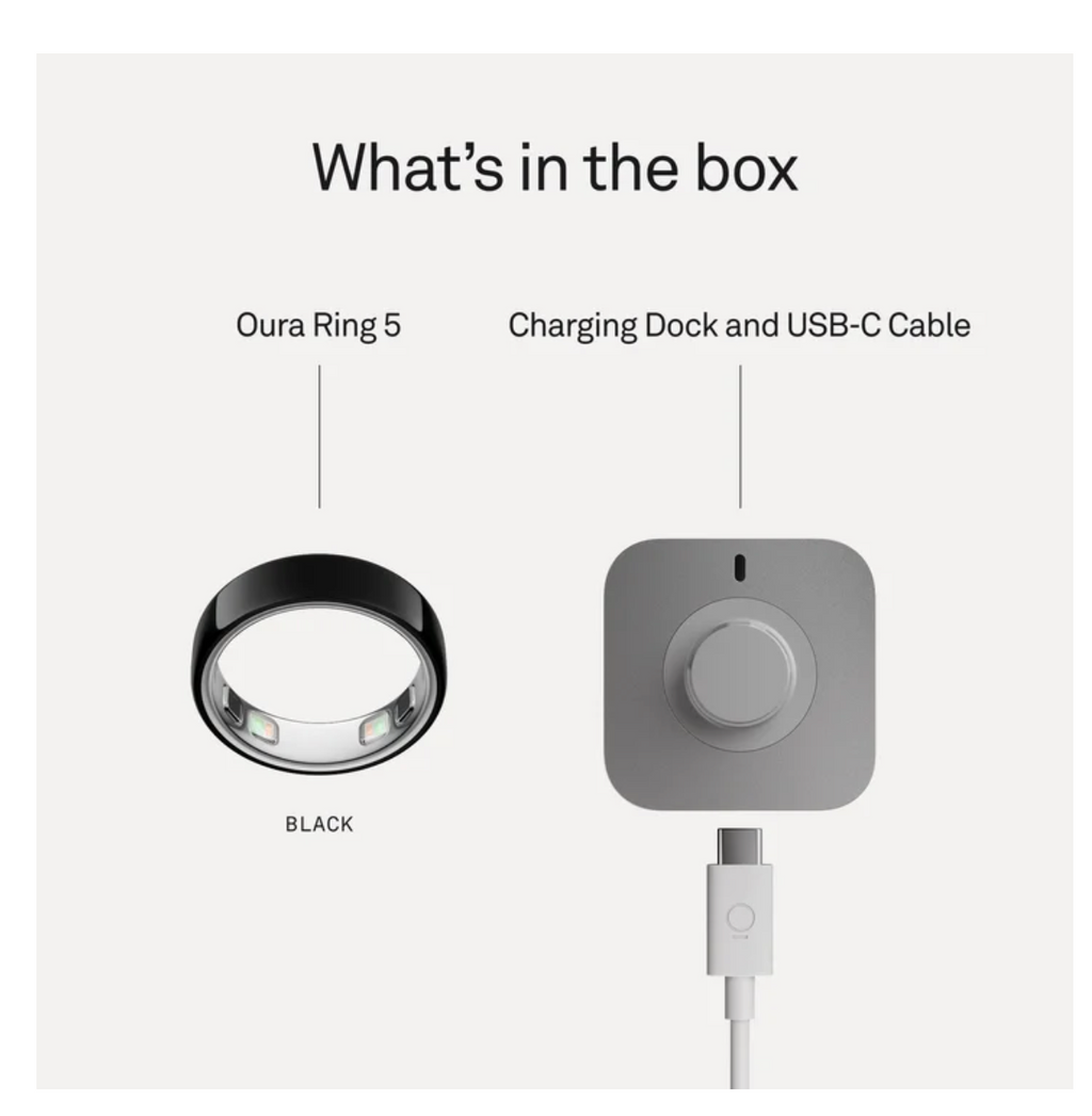 Oura Ring 5 - Black - Size 10 - the Smallest Smart Ring in the World - Sleep, Activity, Women's Health, AI Advisor, 1 Week Battery Life, Choose the Size Before You Buy, Compatible with Android and iOS