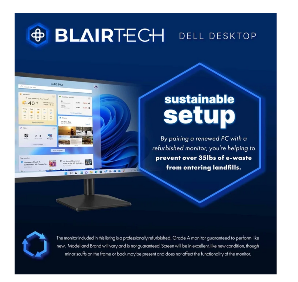 Dell RGB Desktop Computer - Intel i5 Hexagonal Core (3.2) / 16GB DDR4 RAM / 500GB SSD / Windows 11 Pro / 24in LCD Monitor / Home or Office PC