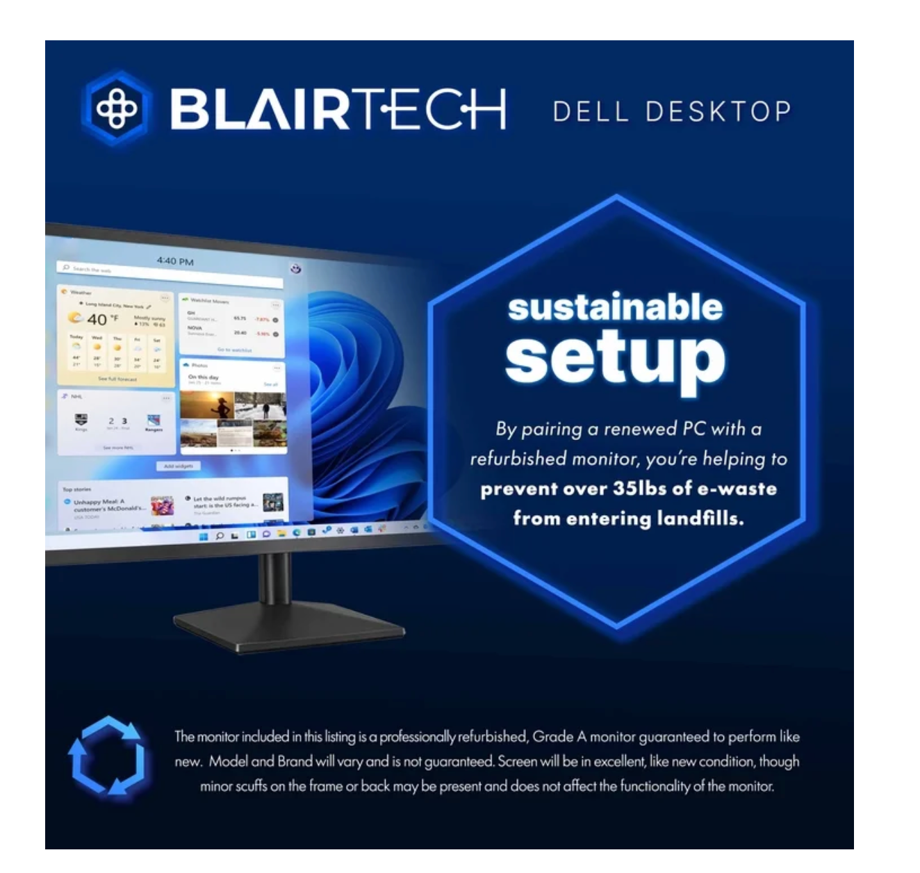 Dell RGB Desktop Computer - Intel i5 Hexagonal Core (3.2) / 16GB DDR4 RAM / 500GB SSD / Windows 11 Pro / 24in LCD Monitor / Home or Office PC