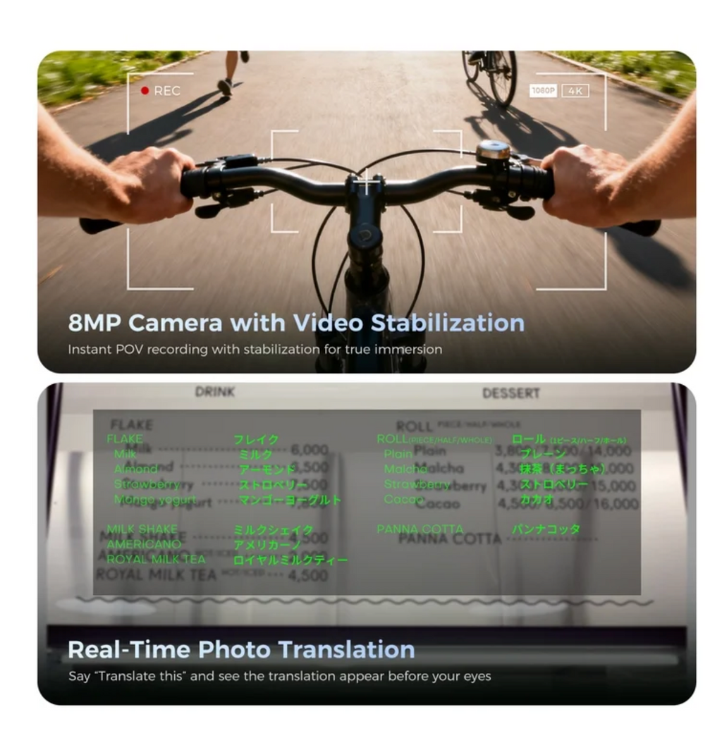 AI Smart Glasses with AR Display, 15 Languages, Real-Time Translation and Invisible Teleprompter, Bluetooth for Travel, Business, and Speaking (Unisex)