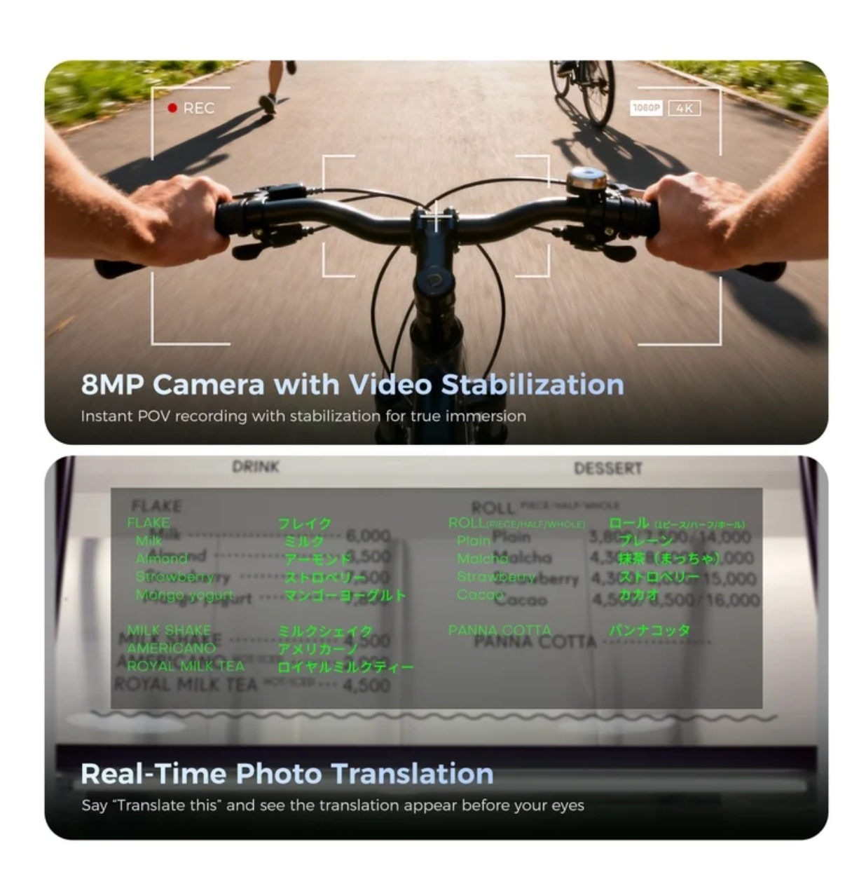 AI Smart Glasses with AR Display, 15 Languages, Real-Time Translation and Invisible Teleprompter, Bluetooth for Travel, Business, and Speaking (Unisex)