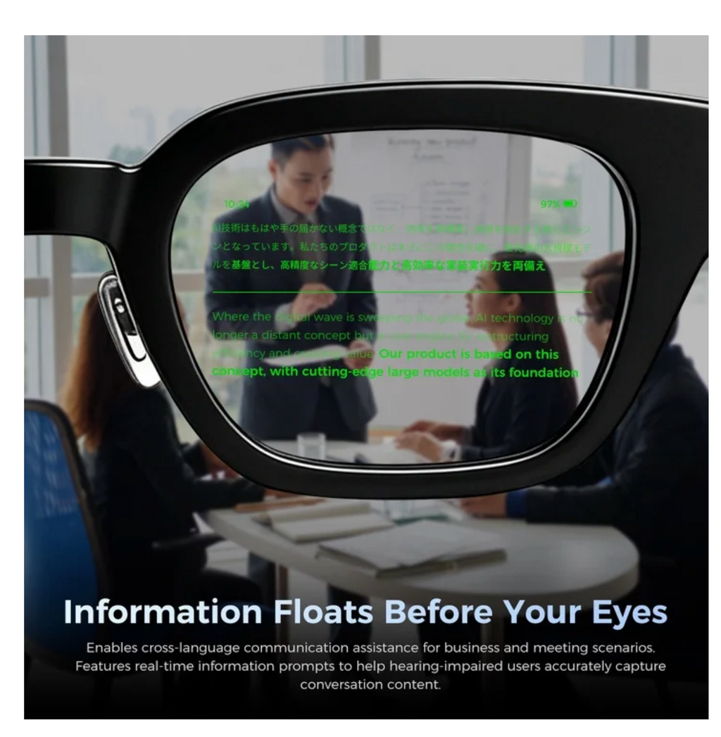 AI Smart Glasses with AR Display, 15 Languages, Real-Time Translation and Invisible Teleprompter, Bluetooth for Travel, Business, and Speaking (Unisex)