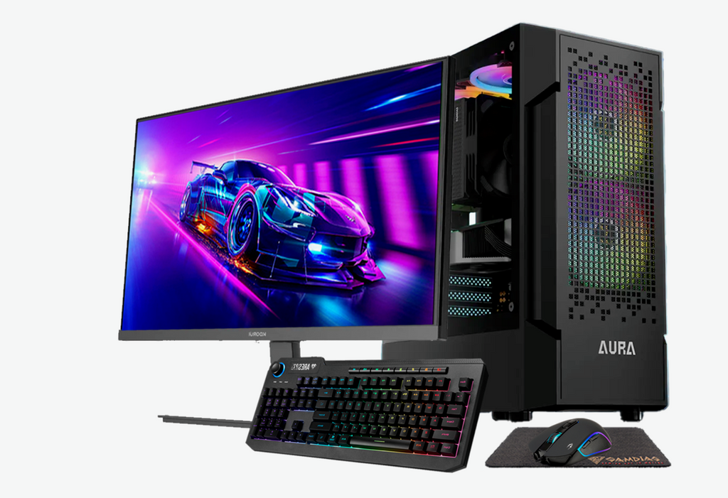 Gigatech Gaming Apollo 7 Desktop Pack for PC Gamer - Ryzen 5 5500, RTX 5050, 16GB DDR4, 512GB SSD, RGB, Windows 11, Wi-Fi, Monitor.