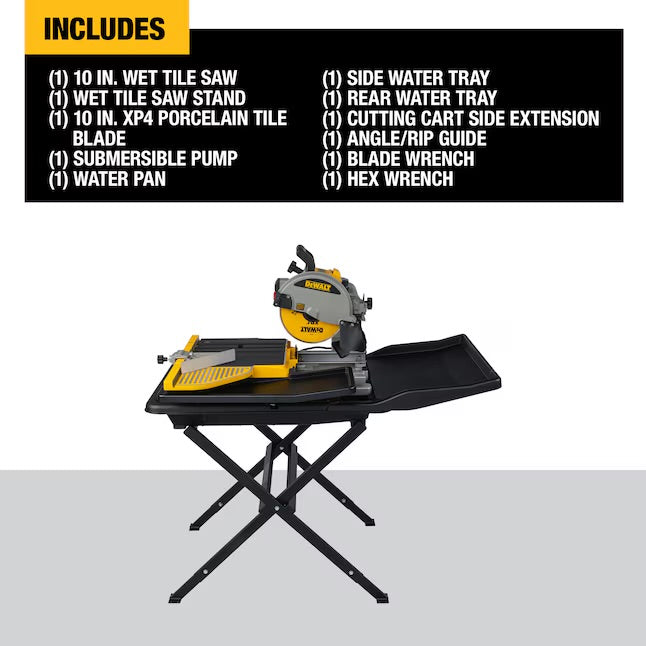 DEWALT 15A Wet Bridge Sliding Table Tile Saw with 10-Inch Blade and Stand