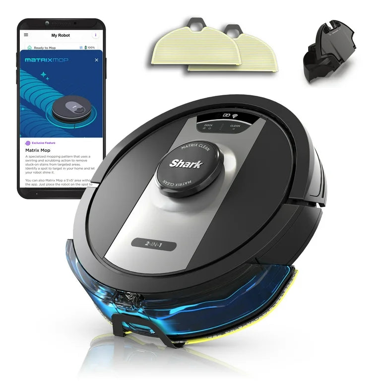 Matrix Shark 2-in-1 Robot Vacuum and Mop with No-Miss Spot Cleaning on Carpets and Hard Floors, Home Mapping, RV2400WD
