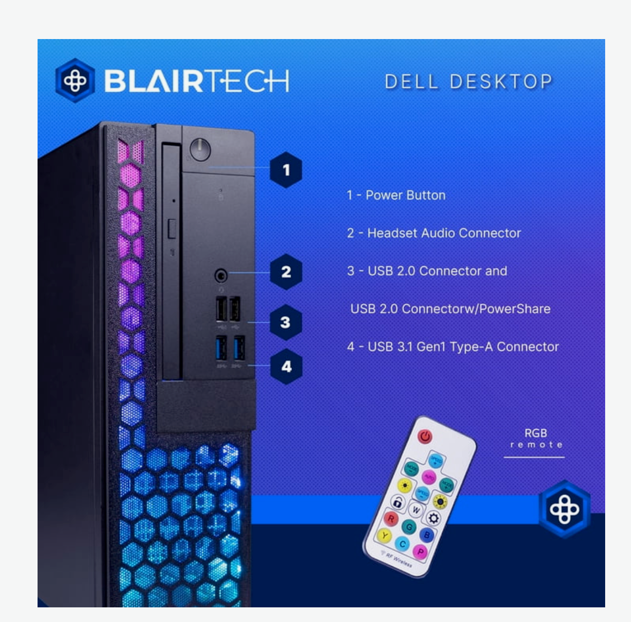 Dell RGB Desktop Computer - Intel i5 Hexagonal Core (3.2) / 16GB DDR4 RAM / 500GB SSD / Windows 11 Pro / 24in LCD Monitor / Home or Office PC