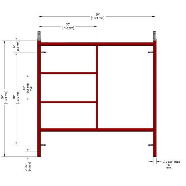 Build Frames 4-Tier Steel Scaffold Assembly 20' H x 5.14' L with 9800 lb Capacity