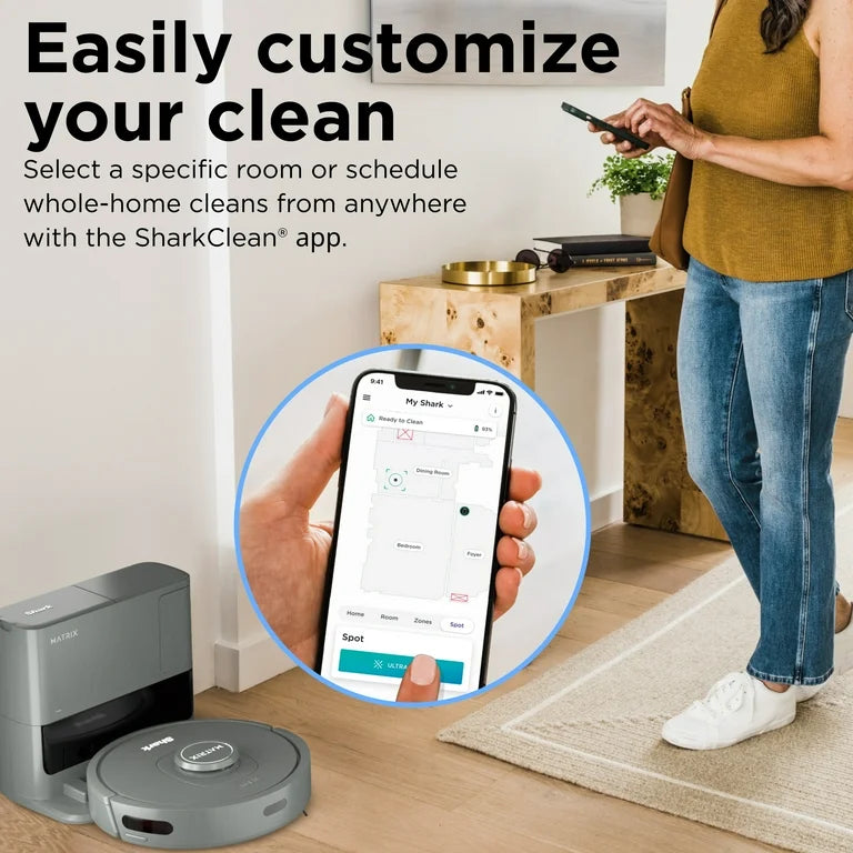 Shark Self-Empty Robot Vacuum with Miss-Free Matrix on Carpets and Hard Floors, 30-Day Bagless Capacity Base, Precision Home Mapping, Wi-Fi, RV2300S