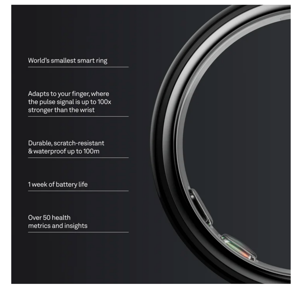 Oura Ring 5 - Black - Size 10 - the Smallest Smart Ring in the World - Sleep, Activity, Women's Health, AI Advisor, 1 Week Battery Life, Choose the Size Before You Buy, Compatible with Android and iOS