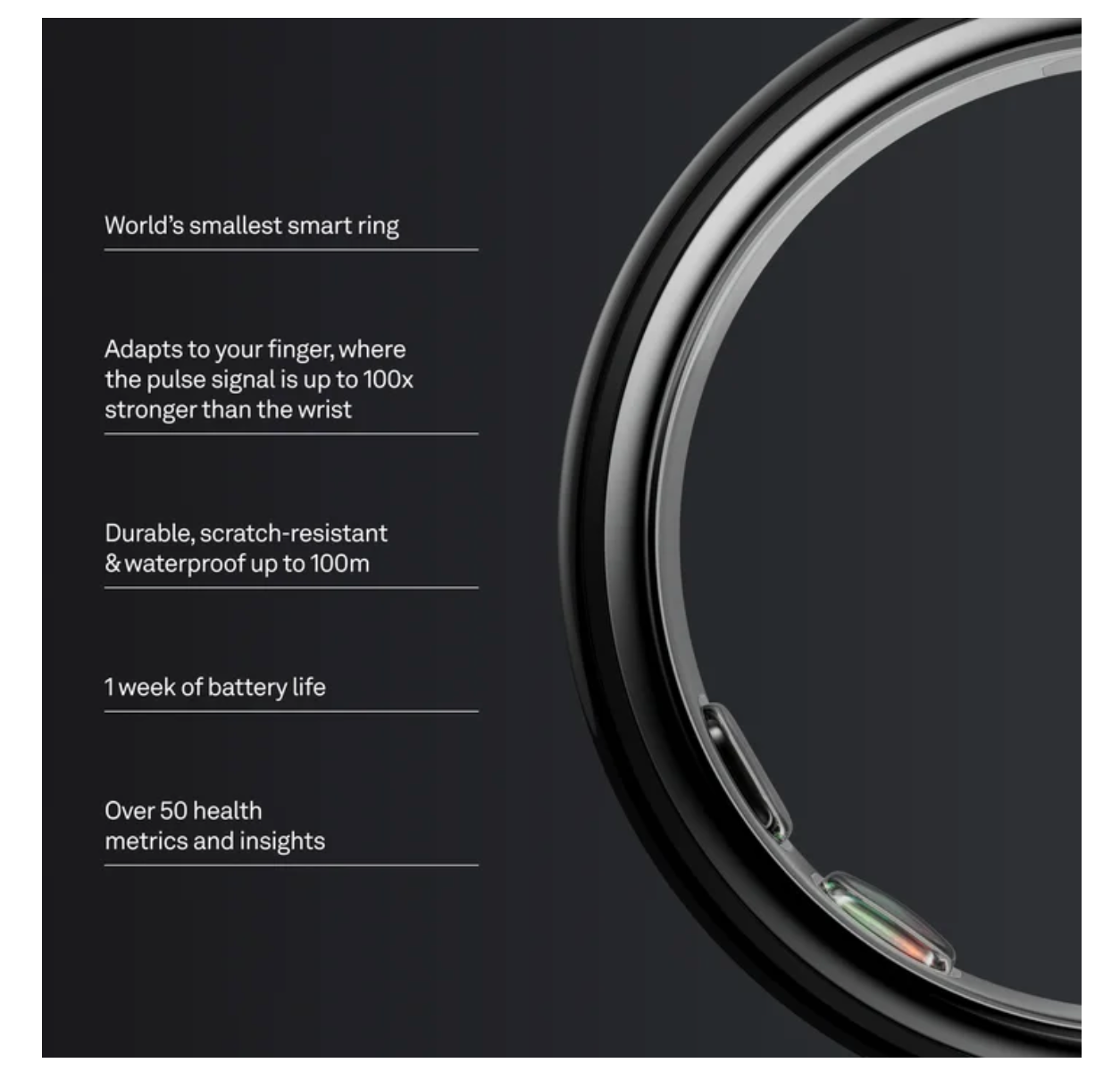 Oura Ring 5 - Black - Size 10 - the Smallest Smart Ring in the World - Sleep, Activity, Women's Health, AI Advisor, 1 Week Battery Life, Choose the Size Before You Buy, Compatible with Android and iOS