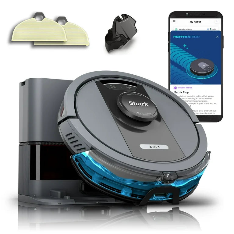 Shark Matrix™ Self-Emptying Robot Vacuum and Mop, 30-Day Bagless Capacity Base, Precision Home Mapping, Perfect for Pet Hair, Wi-Fi, RV2400WS 