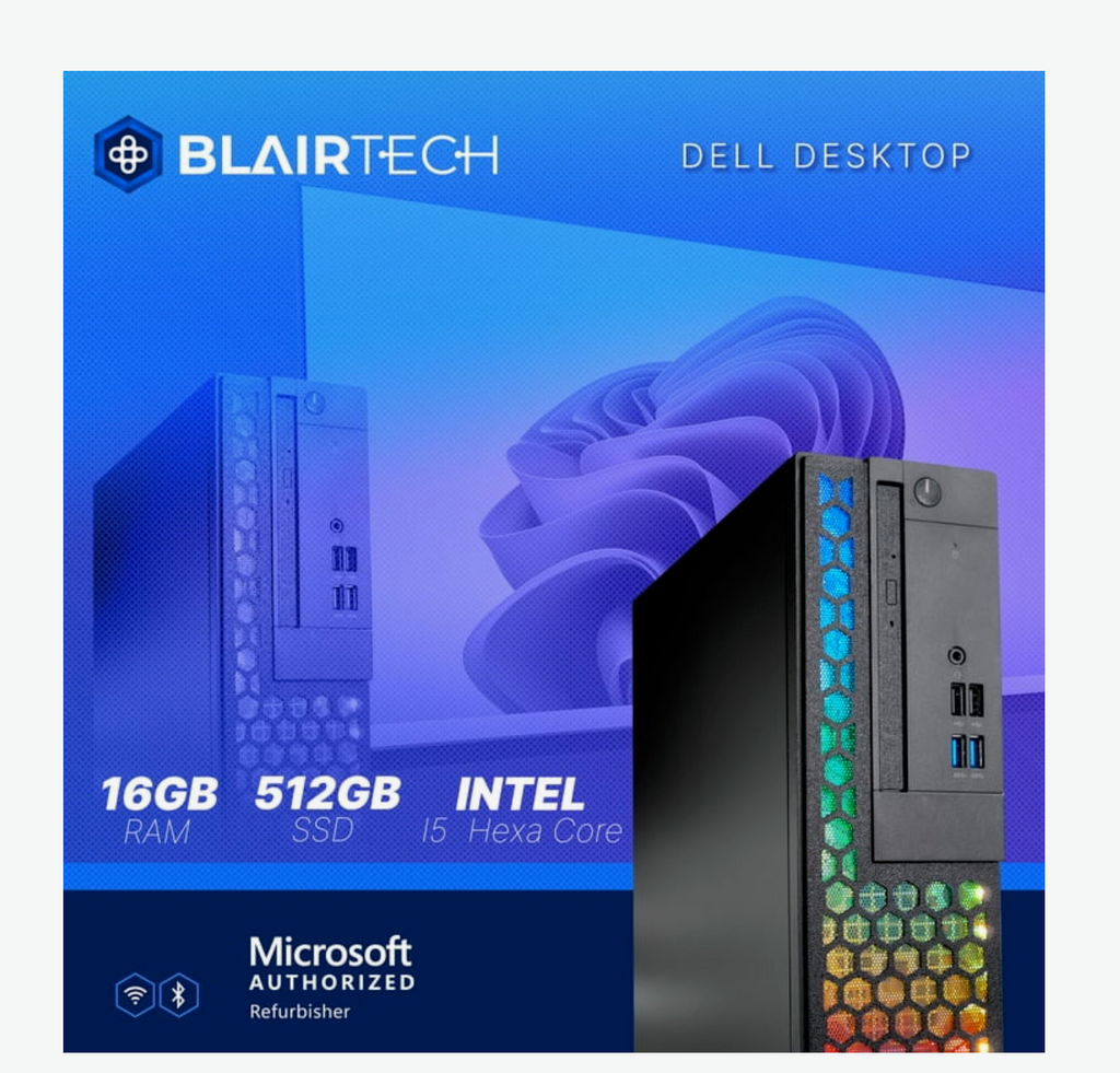 Dell RGB Desktop Computer - Intel i5 Hexagonal Core (3.2) / 16GB DDR4 RAM / 500GB SSD / Windows 11 Pro / 24in LCD Monitor / Home or Office PC