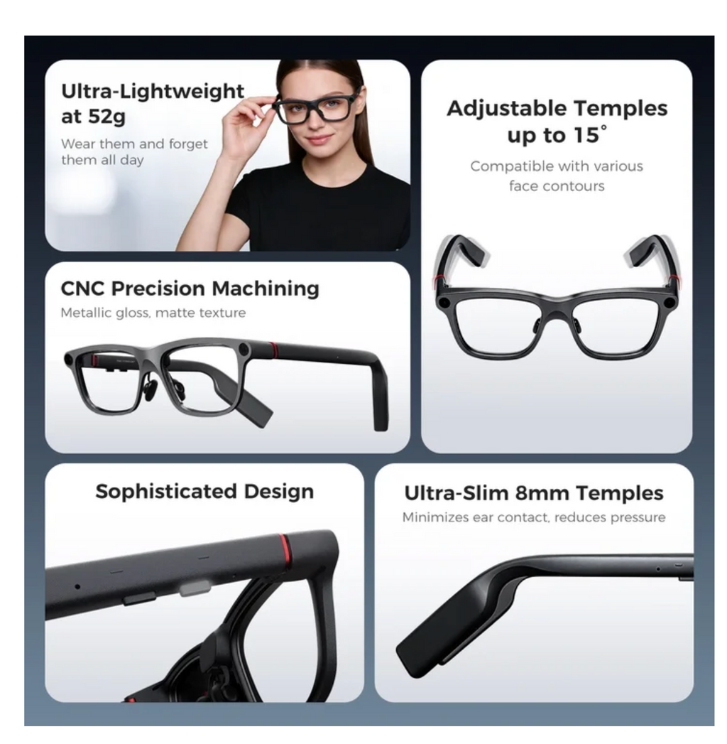 AI Smart Glasses with AR Display, 15 Languages, Real-Time Translation and Invisible Teleprompter, Bluetooth for Travel, Business, and Speaking (Unisex)