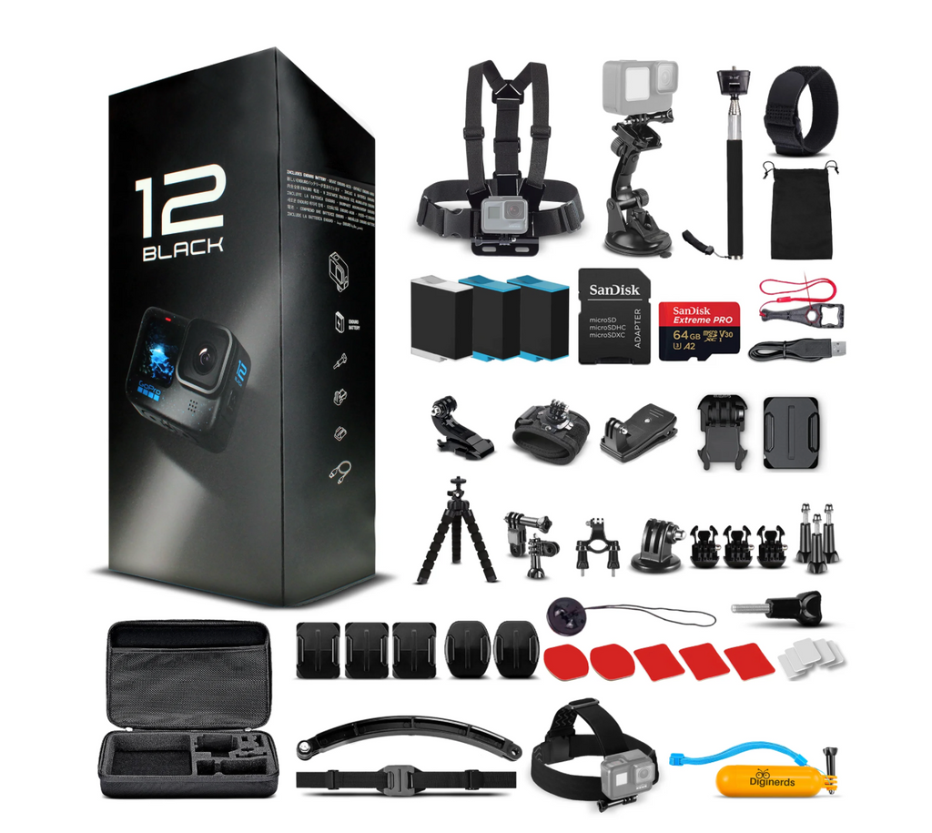 GoPro HERO12 Waterproof Action Camera - UHD 5.3K60 Video, 64GB Card and 50-Piece Accessory Kit
