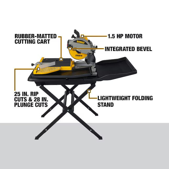 DEWALT 15A Wet Bridge Sliding Table Tile Saw with 10-Inch Blade and Stand