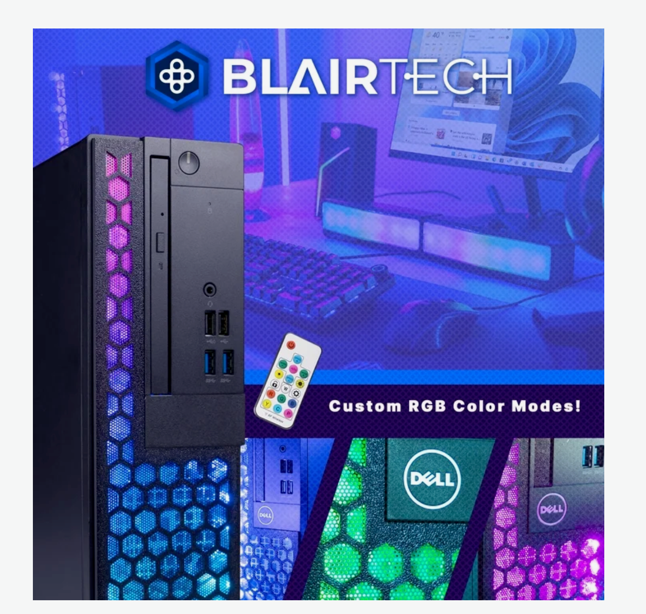 Dell RGB Desktop Computer - Intel i5 Hexagonal Core (3.2) / 16GB DDR4 RAM / 500GB SSD / Windows 11 Pro / 24in LCD Monitor / Home or Office PC