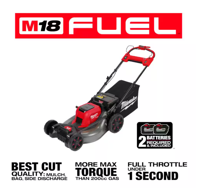 M18 FUEL 21-inch Brushless Self-Propelled Mower with String Trimmer, Blower, Hedge Trimmer, Chain Saw, (2) 12Ah Batteries and (1) 8Ah Batteries