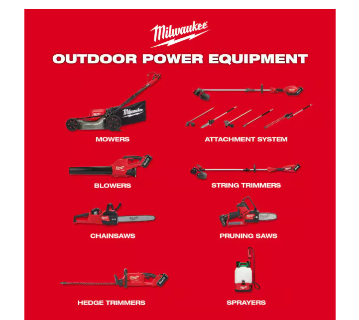 M18 FUEL 21-inch Brushless Self-Propelled Mower with String Trimmer, Blower, Hedge Trimmer, Chain Saw, (2) 12Ah Batteries and (1) 8Ah Batteries