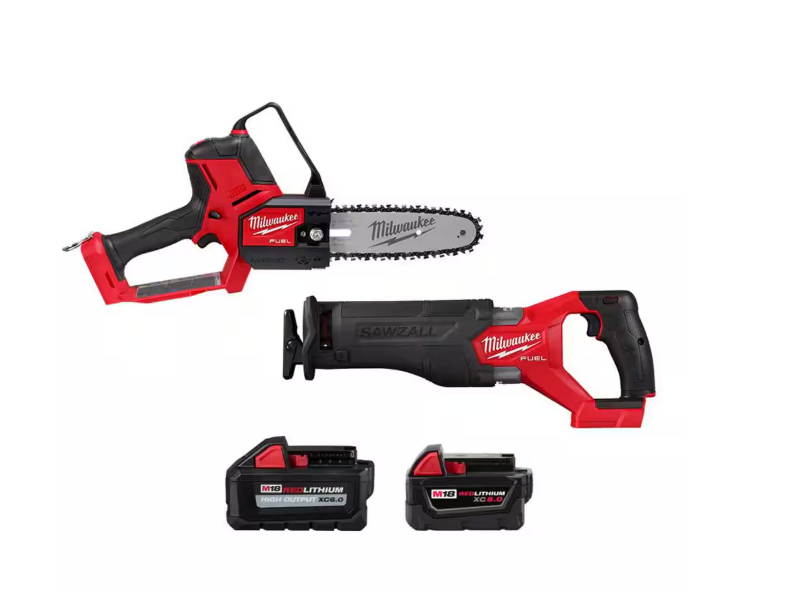 HATCHET M18 FUEL 8-Inch 18V Lithium-Ion Cordless Brushless Electric Chainsaw with 6.0Ah and 5Ah M18 Sawzall (2-Tool)