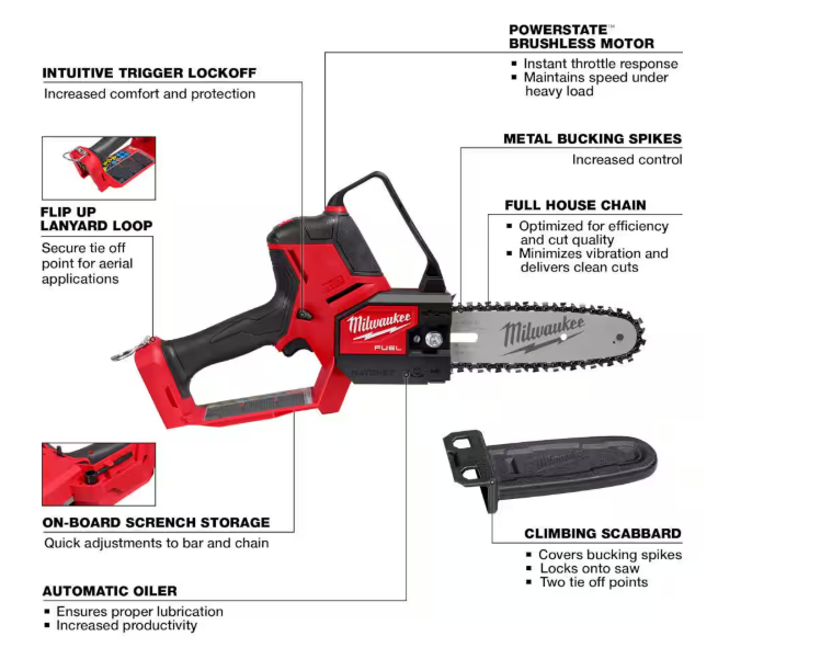 HATCHET M18 FUEL 8-Inch 18V Lithium-Ion Cordless Brushless Electric Chainsaw with 6.0Ah and 5Ah M18 Sawzall (2-Tool)