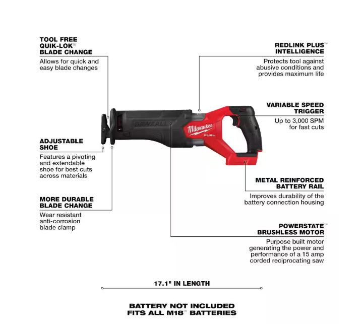 HATCHET M18 FUEL 8-Inch 18V Lithium-Ion Cordless Brushless Electric Chainsaw with 6.0Ah and 5Ah M18 Sawzall (2-Tool)