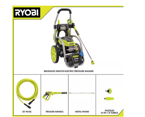 3000 PSI and 1.1 GPM cold water electric pressure washer