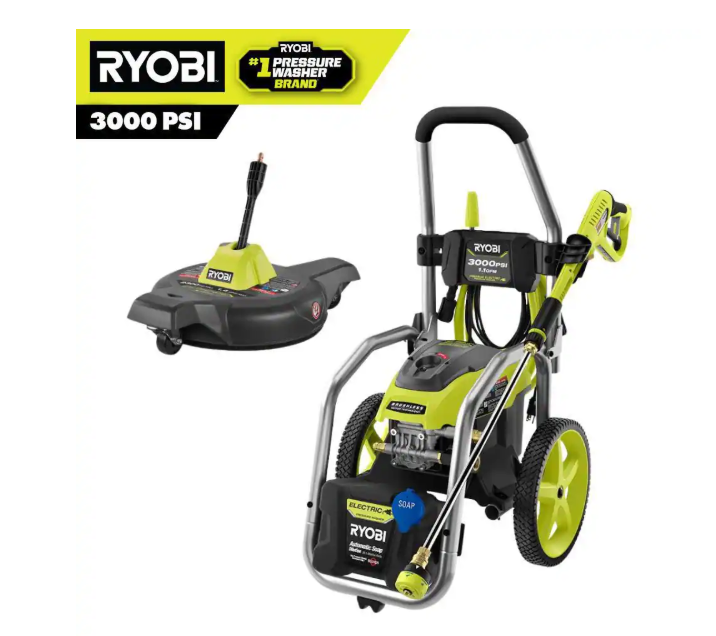 3000 PSI, 1.1 GPM Cold Water Electric Pressure Washer and 12-Inch Surface Cleaner with Caster Wheels