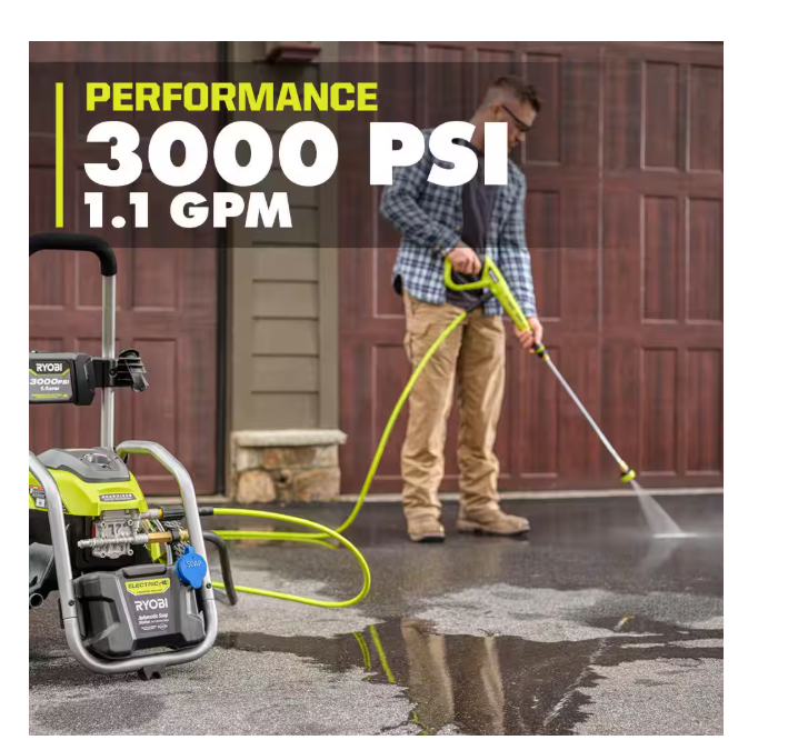3000 PSI, 1.1 GPM Cold Water Electric Pressure Washer and 12-Inch Surface Cleaner with Caster Wheels