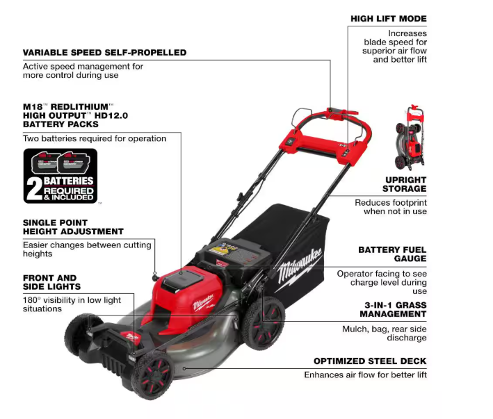 M18 FUEL 21-inch Dual Battery Brushless Cordless Self-Propelled Riding Mower with (2) 12.0 Ah Batteries and Rapid Charger