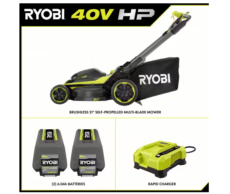 21-inch 40V HP Brushless Cordless Self-Propelled Lawn Mower with Multiple Blades and (2) 6.0 Ah Batteries and Charger