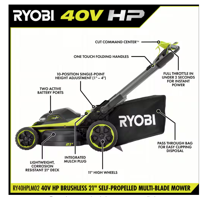 21-inch 40V HP Brushless Cordless Self-Propelled Lawn Mower with Multiple Blades and (2) 6.0 Ah Batteries and Charger