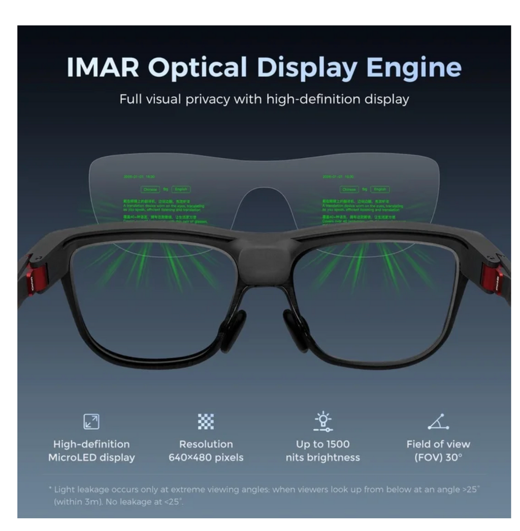 AI Smart Glasses with AR Display, 15 Languages, Real-Time Translation and Invisible Teleprompter, Bluetooth for Travel, Business, and Speaking (Unisex)